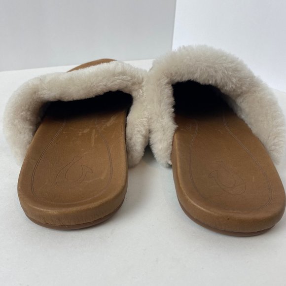 Women's OluKai Lomo Hulu Leather NZ Wool Shearling Slippers Size 7 - Picture 7 of 11